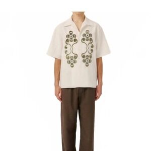 COMMAS Reflection Embroidered Oversized Shirt Flax Green Size Small New With Tag